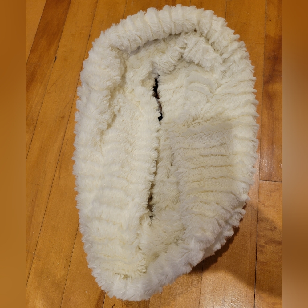 Fluffy white infinity scarf